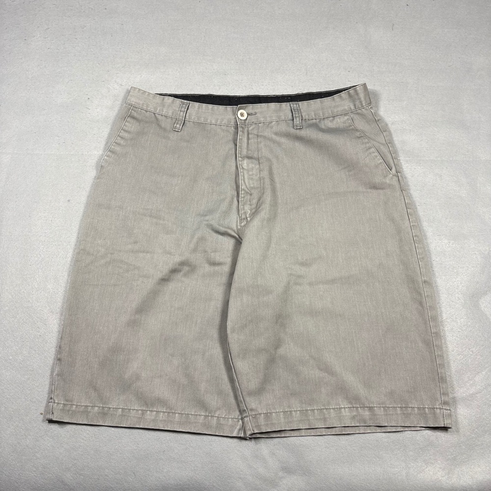 Burnside Mens Gray Baggy Wide Leg Flat Front Chino Shorts Size 35 Skater Casual